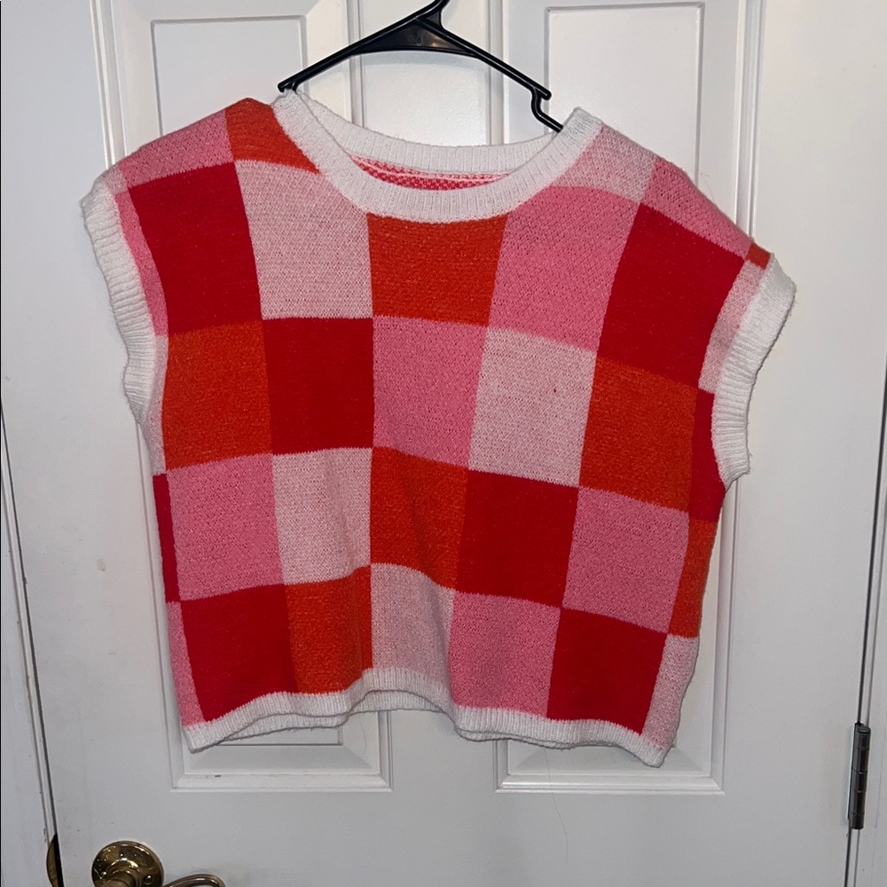SHEIN Pink and Orange Checkered Sweater
